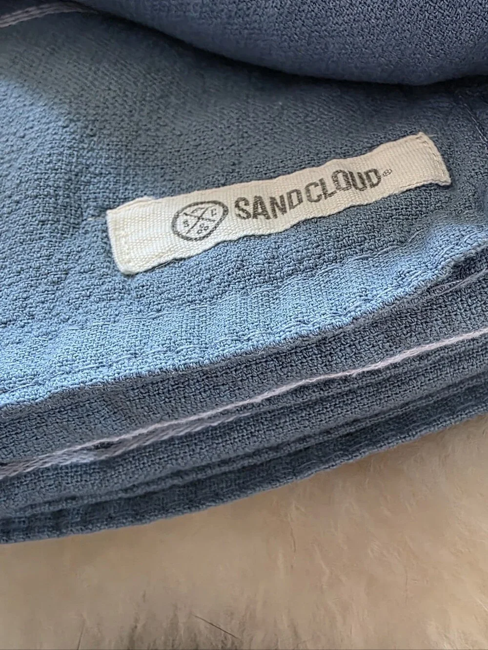 Sand Cloud Bath XL Towel 100% Organic Turkish Cotton Blue White Stripe NWT